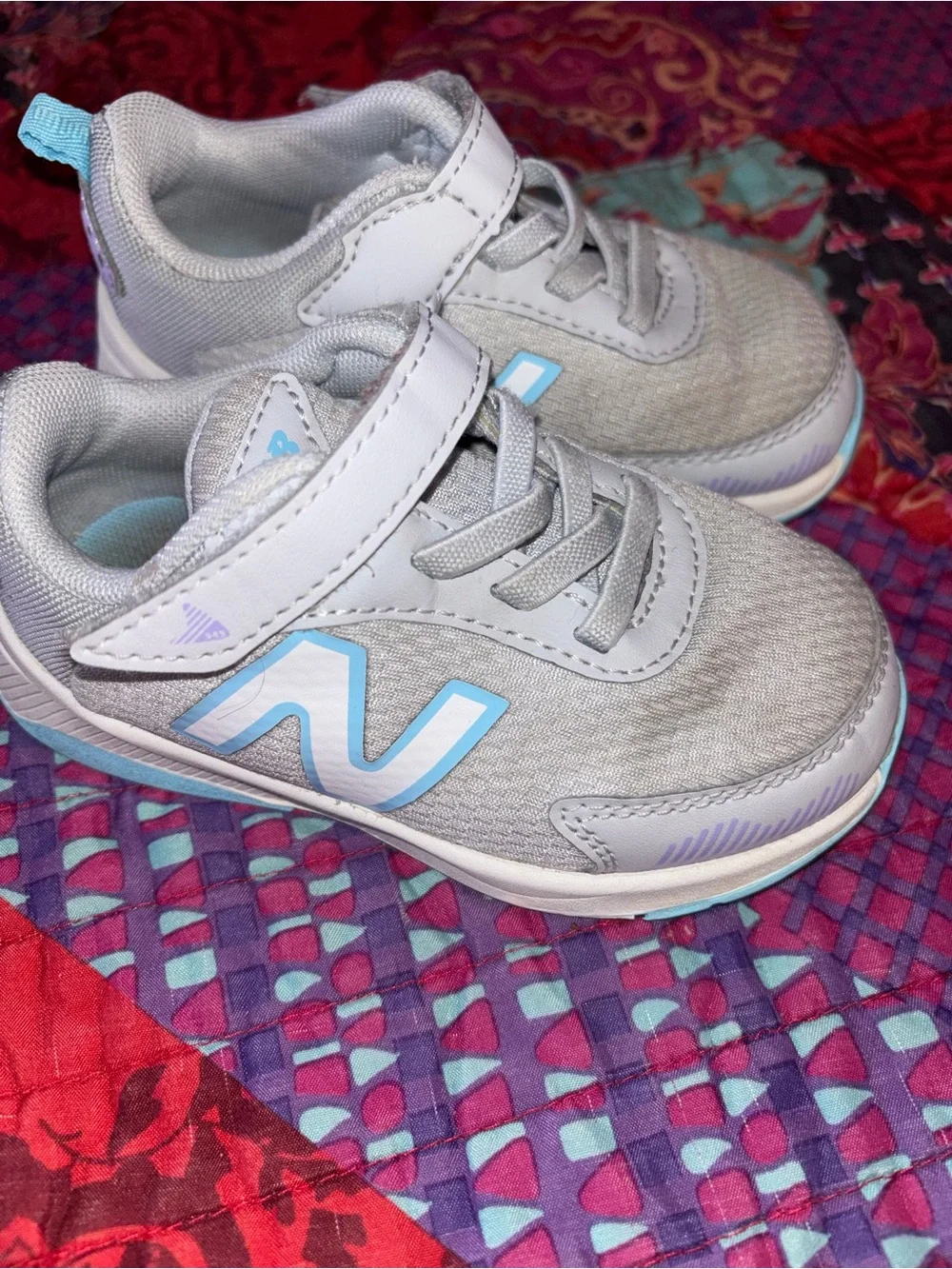 New Balance Kids Gray and Light Blue Hook-and-Loop Sneakers